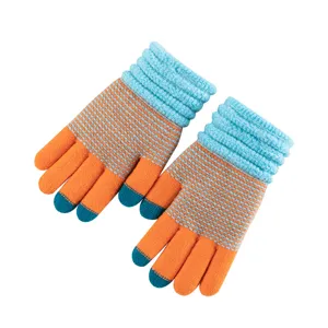 Winter knitted touch screen gloves for adults, thick warm thermal anti-cold gloves orange blue.