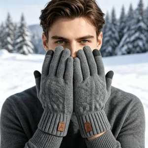 Herren Winter warme Touchscreen Strickhandschuhe Outdoor Fleece gefütterte graue Handschuhe