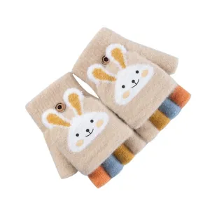 Mignons gants en tricot chauds pour enfants mitaines convertibles avec motif de lapin.