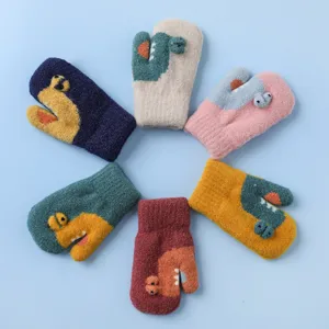 Children Winter Warm Gloves Cute Cartoon Crocodile Mittens Thickened Fleece Lined Windproof Cold Weather Gloves For Kids