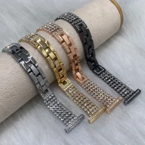 Luxus 4-reihiger Strass Metall Uhrenarmband Ersatzarmband für Apple Watch Serie ultra SE.