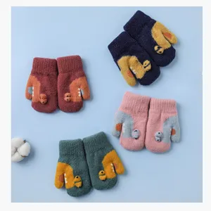 Cute dinosaur children winter warm thick plush knit mittens for toddlers boys and girls 1-4 years