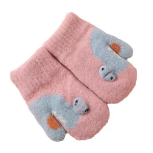Cute toddler winter fleece mittens for boys and girls, warm knit gloves with cartoon design.