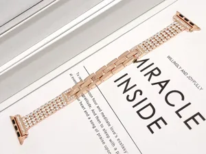 Roségold Strass Vier-Reihen Metall Ersatzarmband Kompatibel mit Apple Watch Armband Luxus