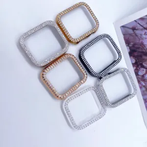 Glanzende strass beschermhoes voor Apple Watch, sprankelende gegalvaniseerde PC bumper cover.