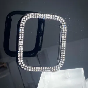 Bling strass horlogekast voor Apple Watch, dubbel rij kristalen beschermende bumperhoes.