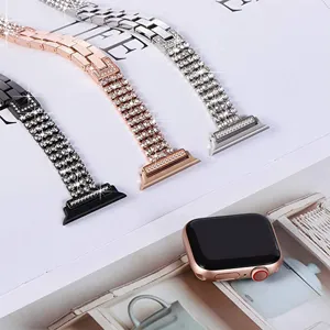 Glitzernde Strass Metall Uhrenarmbänder 4 Reihen Luxus Ersatzarmbänder für Smartwatch.