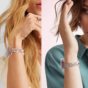 Roségold Strass Uhrenarmband für Smartwatch, luxuriöses vierreihiges glänzendes Metallarmband.