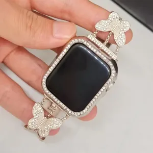 Rhinestone butterfly metal watch strap and case replacement for Apple Watch sparkling accessory