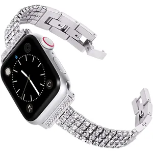 Silbernes Strass Metall Uhrenarmband Ersatzarmband kompatibel mit Smartwatch glänzend Luxus.