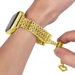 Correa de reloj trenzada de acero inoxidable dorada compatible smartwatch con corazón