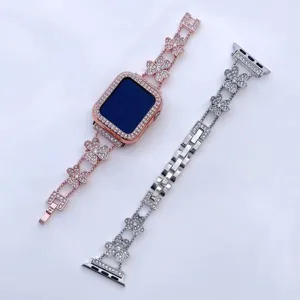 Diamond clover metal apple watch strap luxury rhinestone replacement band for iwatch series