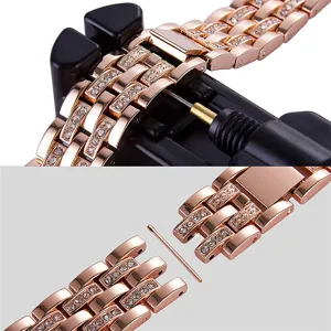 Cinturino di ricambio in metallo compatibile smartwatch, design elegante con strass dettagli.