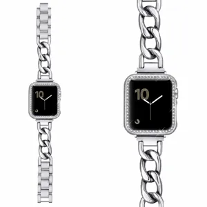 Correa de reloj de acero inoxidable compatible Apple Watch, cadena de estrás iwatch.