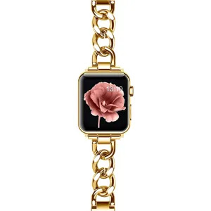 Correa de reloj cadena acero inoxidable dorada para Apple Watch SE, elegante repuesto metalico.
