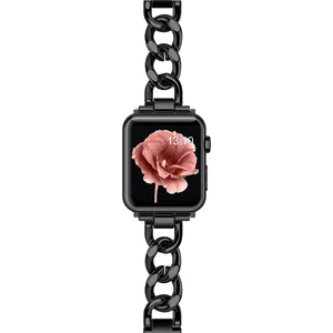 Correa de reloj de cadena de acero inoxidable compatible con Apple Watch, elegante correa negra.