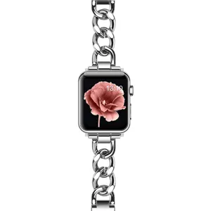 Correa de reloj de cadena de acero inoxidable compatible con Apple Watch, elegante diseño.