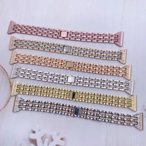 Cinturino per orologio in metallo strass compatibile con Apple Watch, elegante cinturino a cinque.