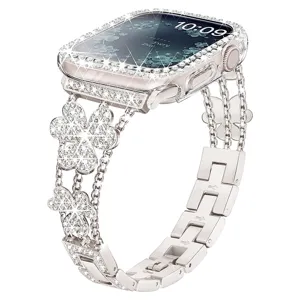 Fashion Metal Clover Rhinestone Watch Band Replacement Strap Compatible With Smartwatch Luxury Jewelry Bracelet Gift