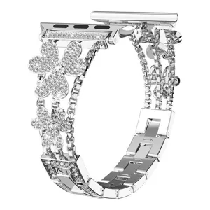 Silver rhinestone clover metal apple watch band luxury replacement strap for iwatch strap.