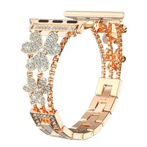 Rose gold rhinestone clover metal Apple Watch band iWatch luxury replacement strap accessory