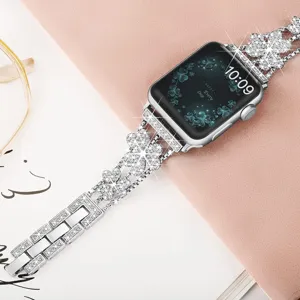 Luxury rhinestone clover metal watch strap replacement for apple watch smart watch accessories