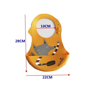 Waterproof silicone baby bib with cute animal print, soft and easy to clean feeding bib.