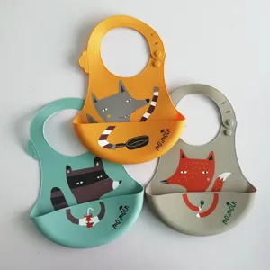 Baby Silicone Bib Waterproof Infant Feeding Bibs Cute Cartoon Animal Pattern Soft Washable Toddler Bib Feeding Accessories