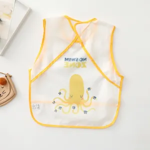 Waterproof baby bib long sleeve toddler art smock eating coverall food catcher pocket