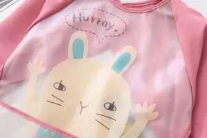 Waterproof baby art smock long sleeve bib cute rabbit design for toddler feeding painting.