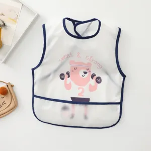 Waterproof baby bib infant smock sleeveless feeding apron cute bear print clothing