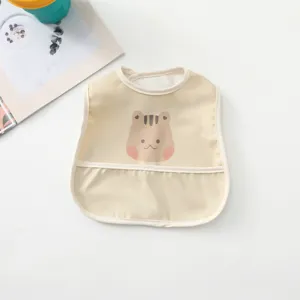 Waterproof baby bib cute bear feeding apron infant toddler food catcher pocket for kids daily use