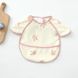 Waterproof baby long sleeve bib smock for feeding cute bunny print toddler dining apron clean