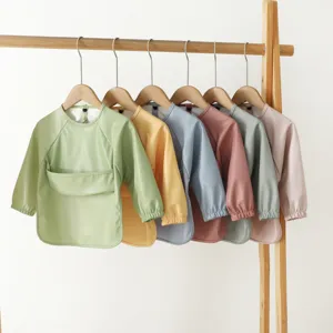 Waterproof long sleeve baby bib art smock for toddlers dining feeding cute pastel colors