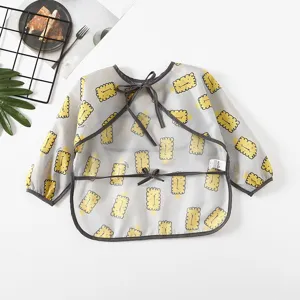 Waterproof baby long sleeve bib infant feeding coverall toddler cute biscuit smock
