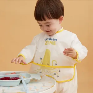 Japanese style waterproof baby bib long sleeve infant feeding smock anti-dirty painting clothes