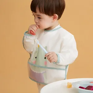 Japanese style cute baby long sleeve waterproof bib toddler feeding smock art apron
