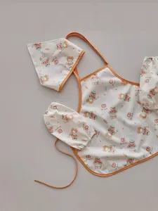 Bavaglino Impermeabile Manica Lunga Neonato Grembiule da Disegno per Bambini Motivo Orso Cartone Animato Vestiti per l'Alimentazione del Bambino