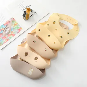 Waterproof Silicone Baby Bibs Cute Fruit Print Soft Infant Feeding Toddler Bibs Set