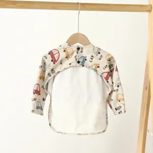 Baby waterproof long sleeve bib toddler eating smock infant feeding apron with cute car print