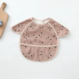 Waterproof baby bib long sleeve cute cat print infant feeding coverall apron high chair