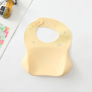 Silicone baby bib waterproof soft toddler feeding apron deep food catcher pocket lemon detail view