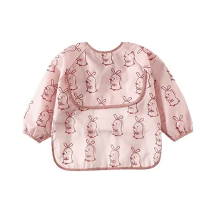 Pink long sleeve baby waterproof bib cute rabbit feeding apron infant coverall clothes