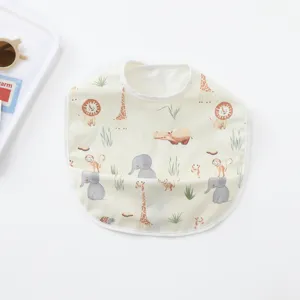 Waterproof baby bib with catch-all pocket and cute jungle animal prints, safe and easy to clean.