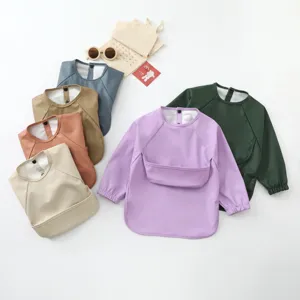 Waterproof baby long sleeve bib toddler art smock eating cover multiple colors set