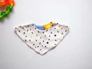 Soft cotton baby bib with geometric print snap button triangle saliva towel for infants