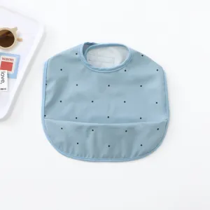 Waterproof baby bib with polka dots, soft PU toddler feeding bib with catcher pocket.