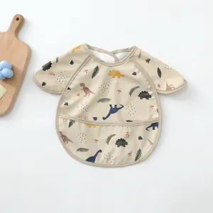Waterproof baby long sleeve bib toddler feeding smock cute dinosaur pattern toddler clean cloth