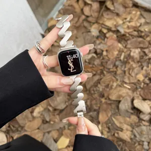 Z-shaped metal Mobius watch strap replacement band compatible with Apple Watch silver accessory