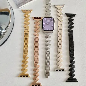 Metal watch band for Apple Watch, stylish Z-shape Mobius stainless steel strap replacement.